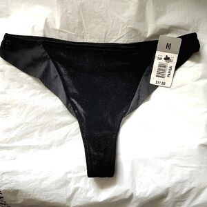 Parisa By Amir Black Velvet & Sheer Mesh Thong Panties, Size 8-10 Medium, New